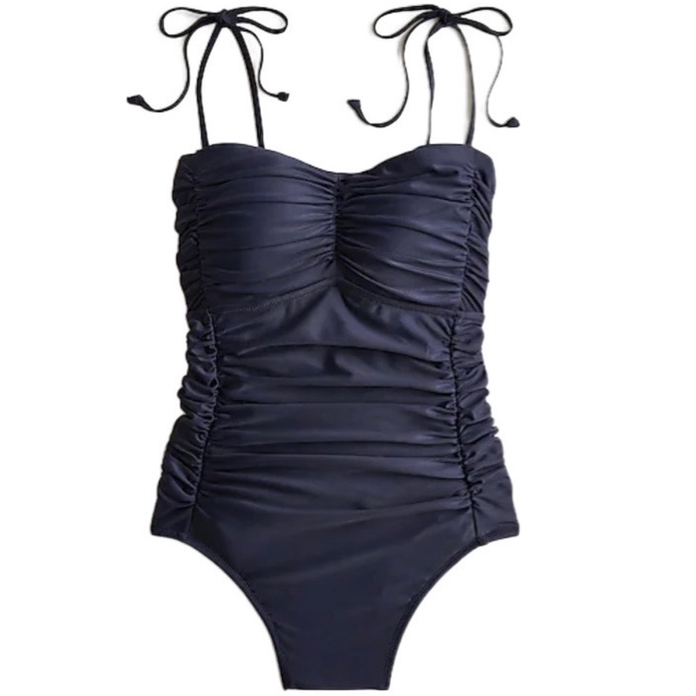 J. Crew One-Piece SwimSuit Dark Navy Blue Ruched Tie-Shoulder Plus Size 24
